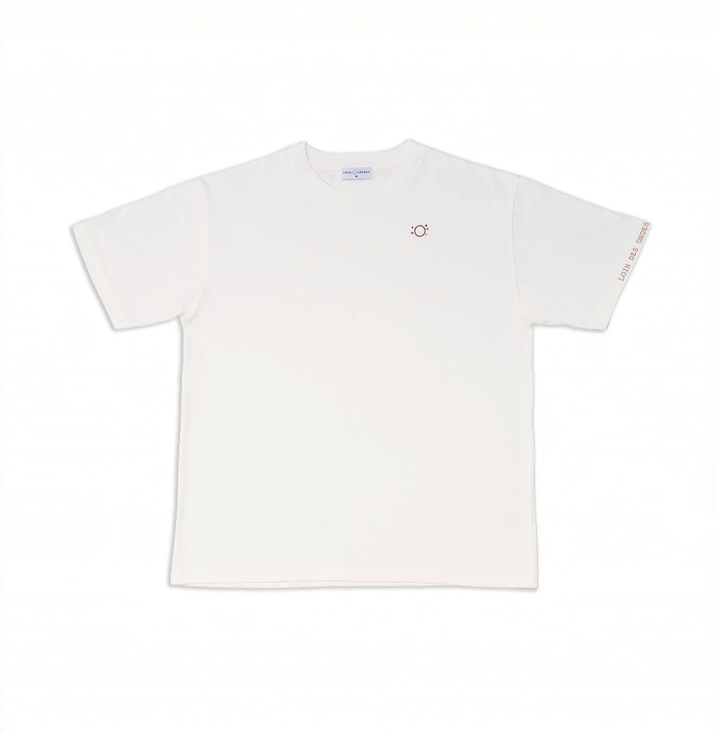 Camiseta blanca Loin des ondes, près de vôtres