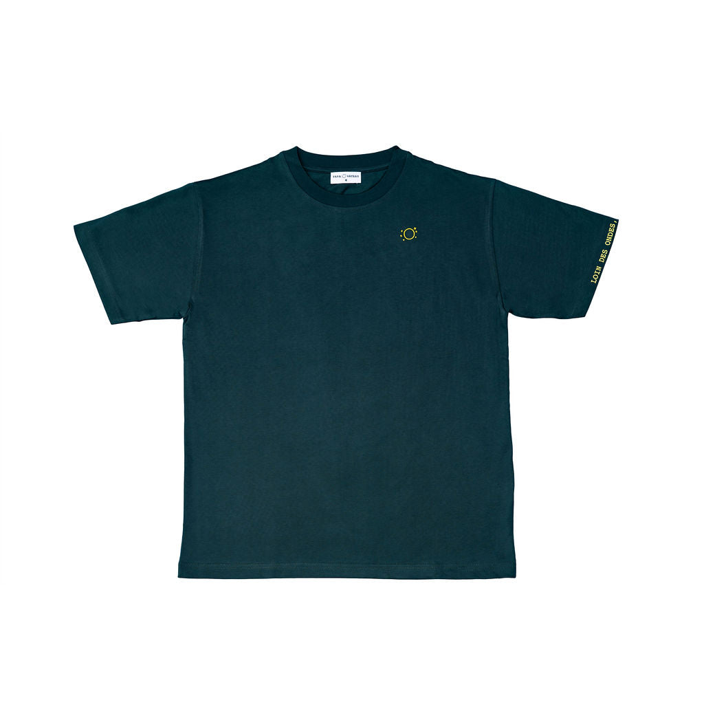 Camiseta verde Loin des ondes, près de vôtres